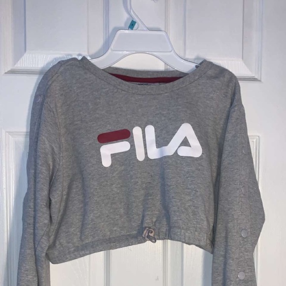 Grey fila cropped sweater. Button up long sleeves. - Picture 1 of 1